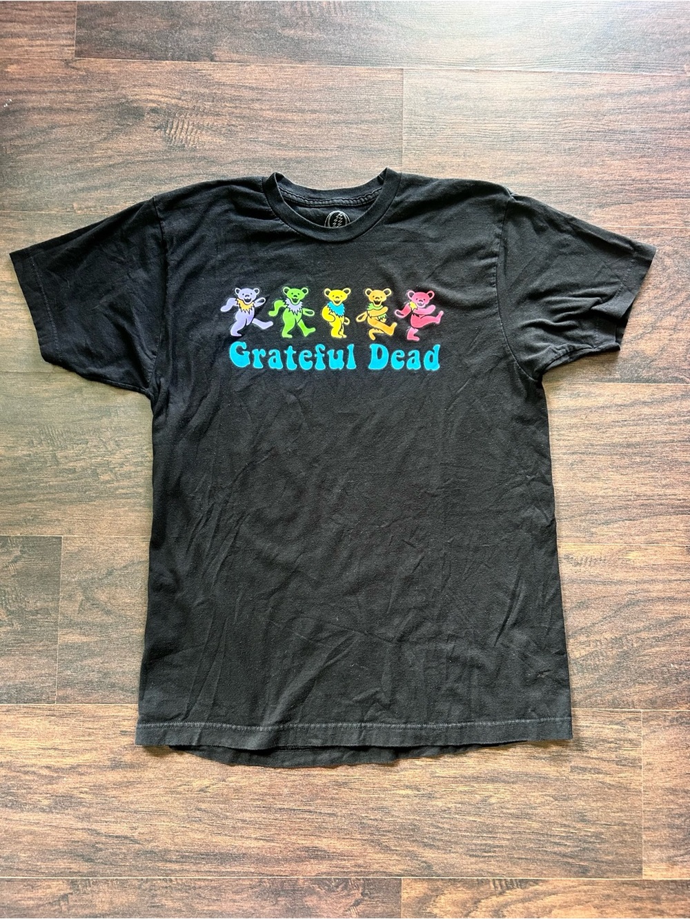 Grateful Dead Black Tee with Rainbow Dancing Bears 2021